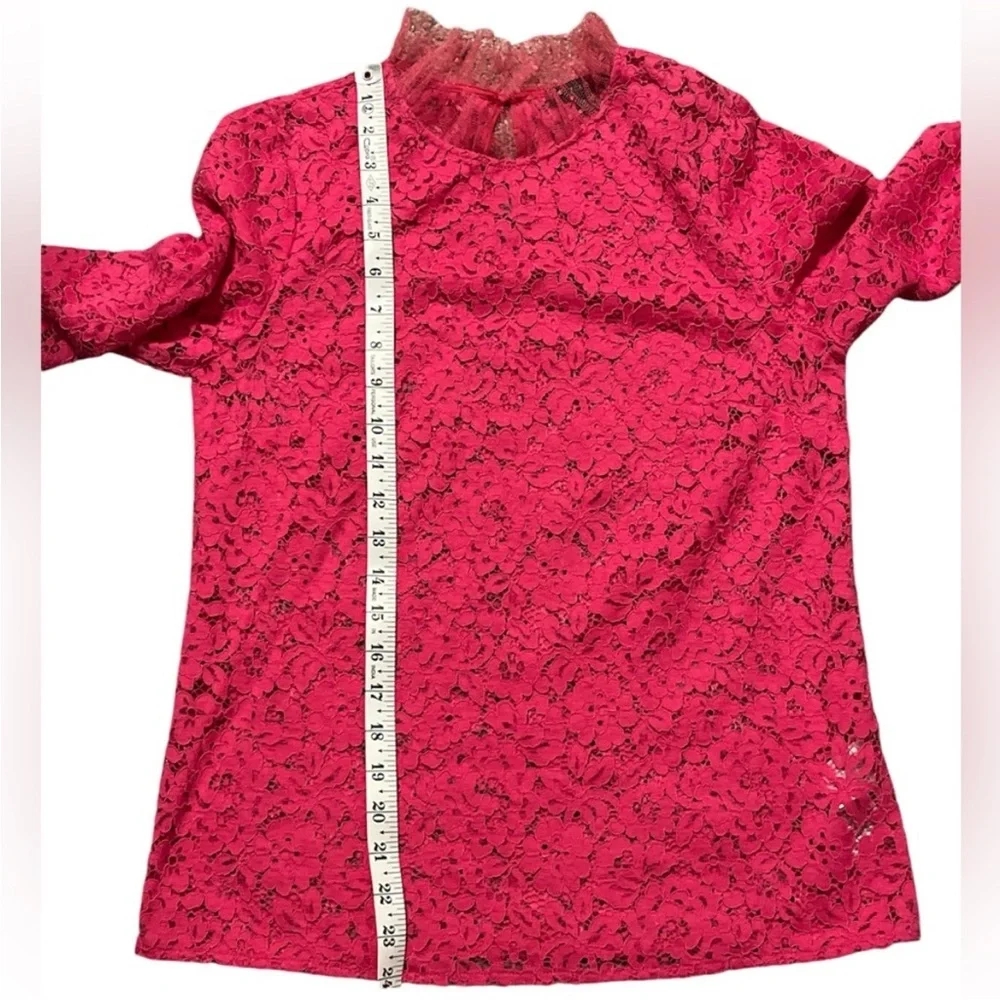 J. Crew Lace Top with Tulle Ruffle Keyhole Button Closure Pink Size XS